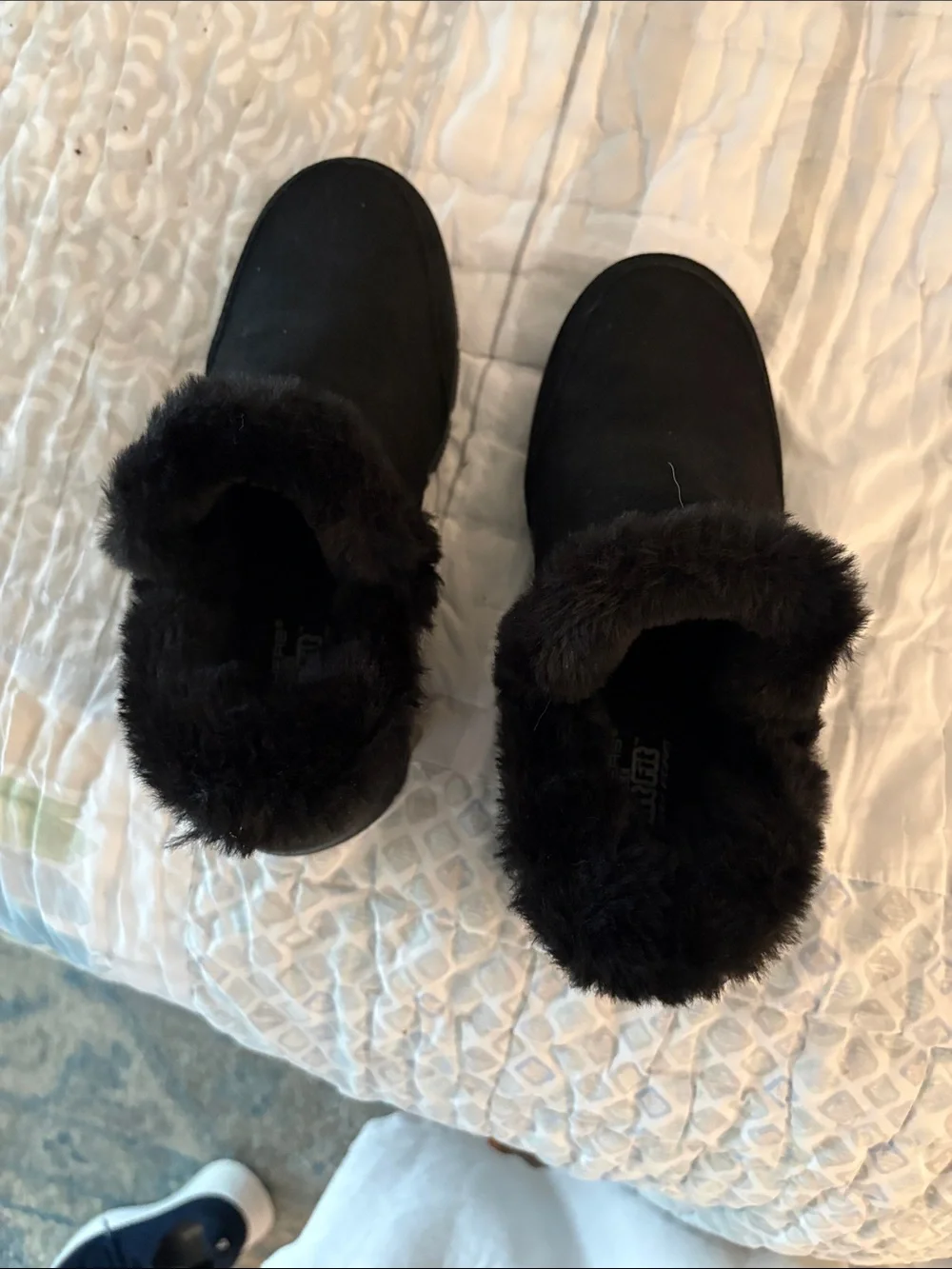 Skechers Black Faux Suede Fur-Lined Ankle Booties